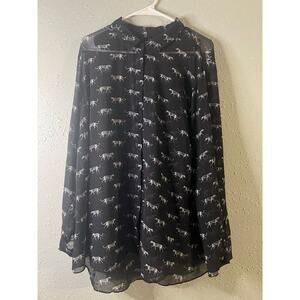 Lane Bryant sheer blouse cover up black & white cheetah pattern 26/28 boho y2k